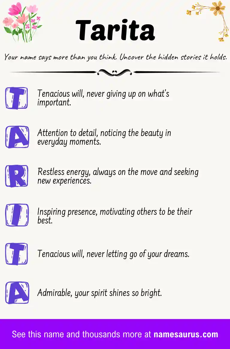 Acrostic poem about Tarita.