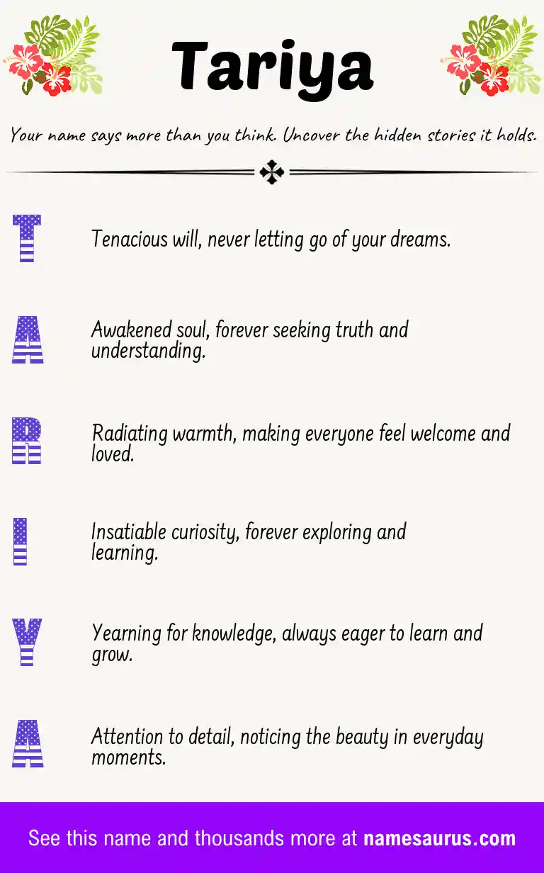 Acrostic poem about Tariya.