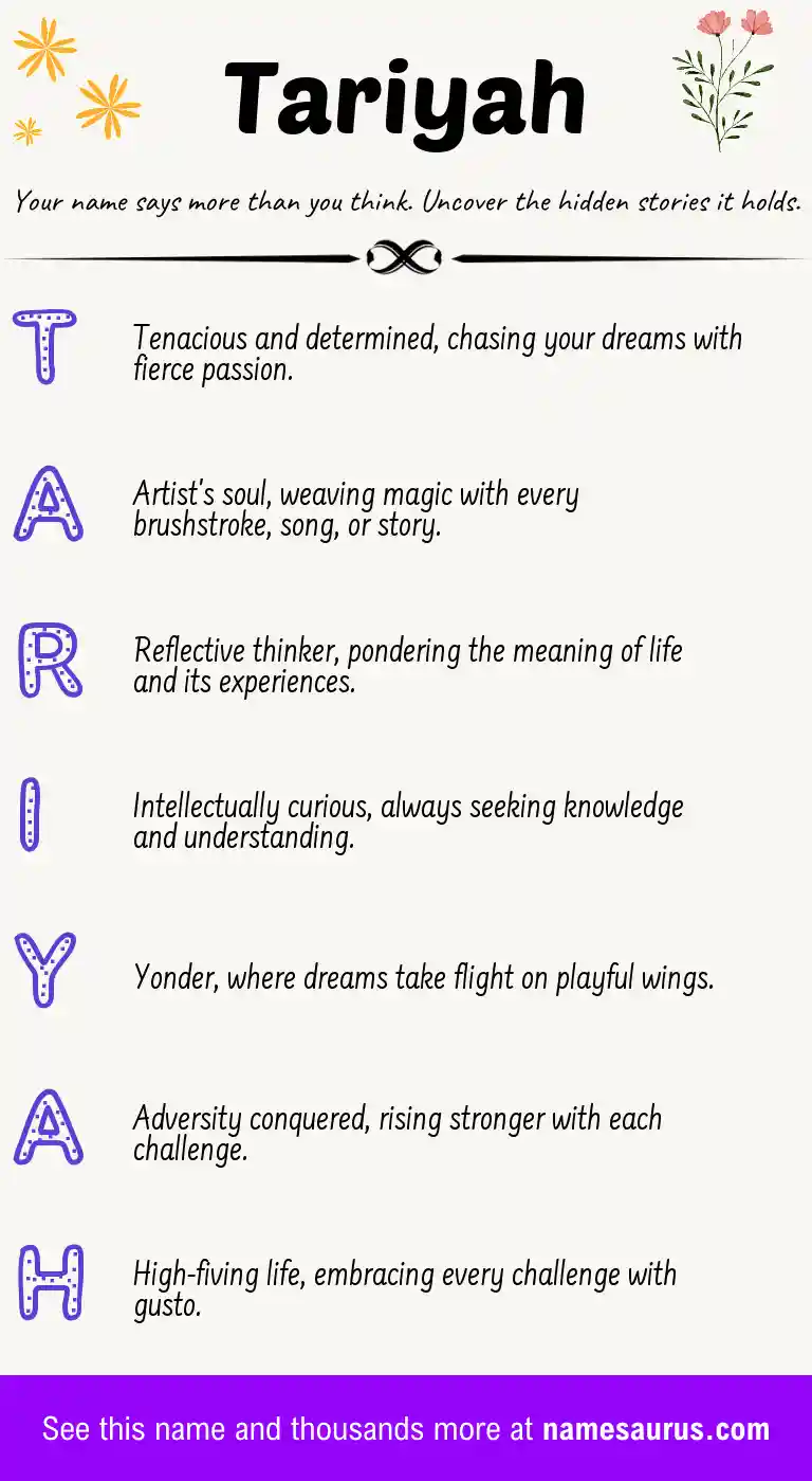 Acrostic poem about Tariyah.