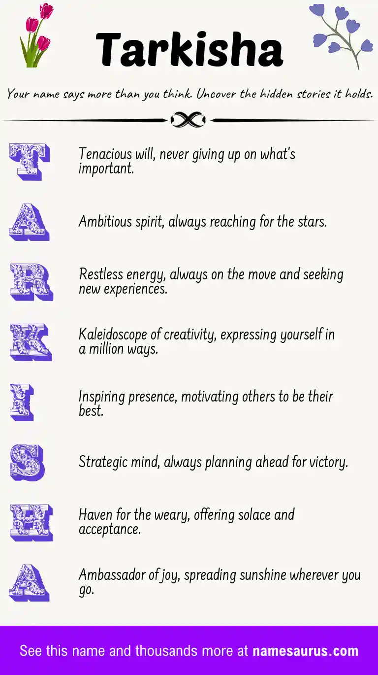 Acrostic poem about Tarkisha.