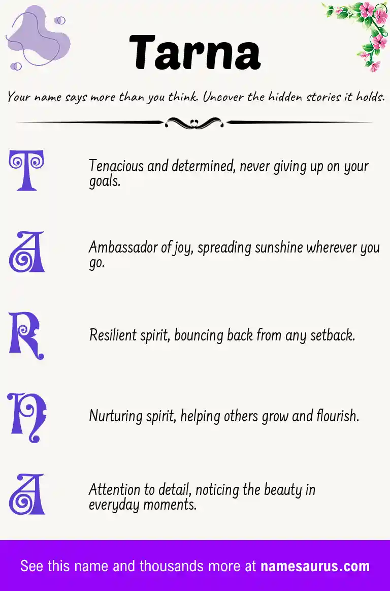 Acrostic poem about Tarna.