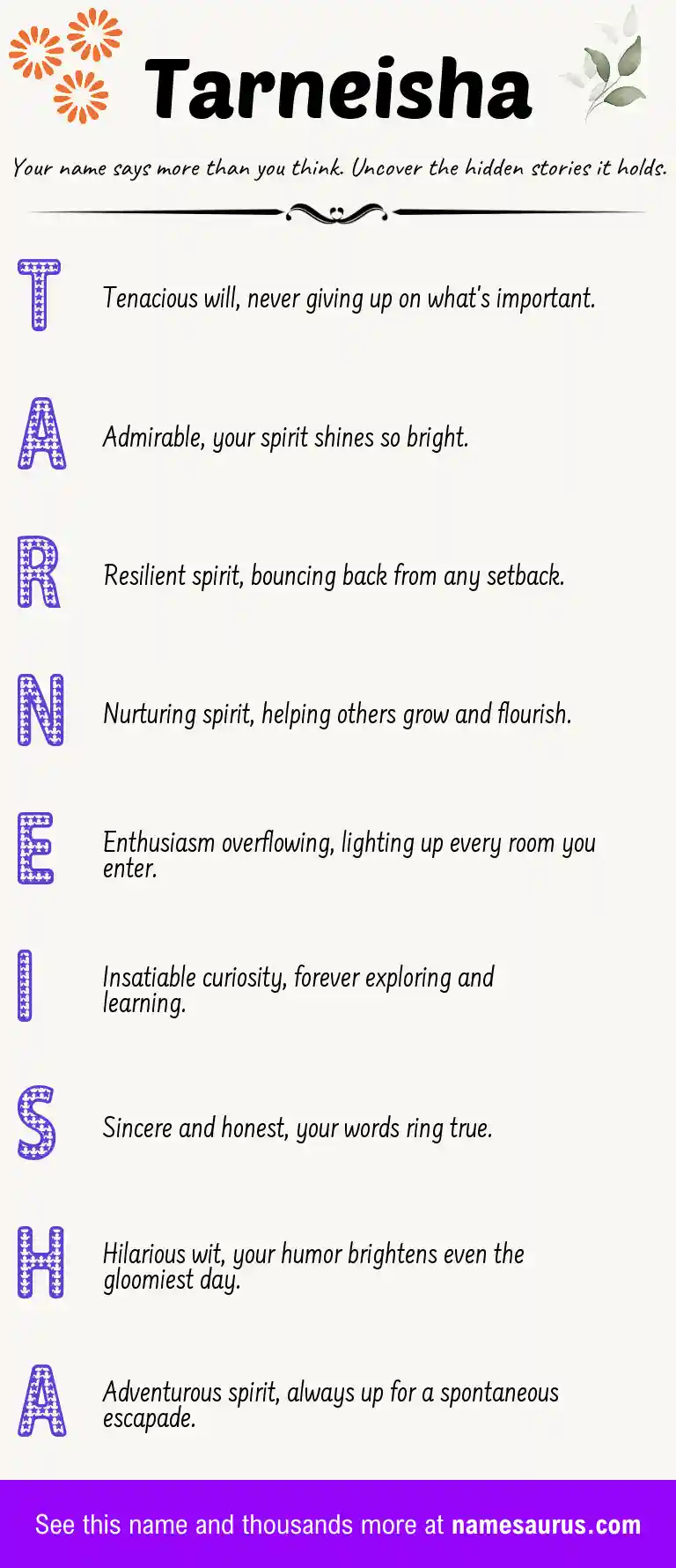 Acrostic poem about Tarneisha.