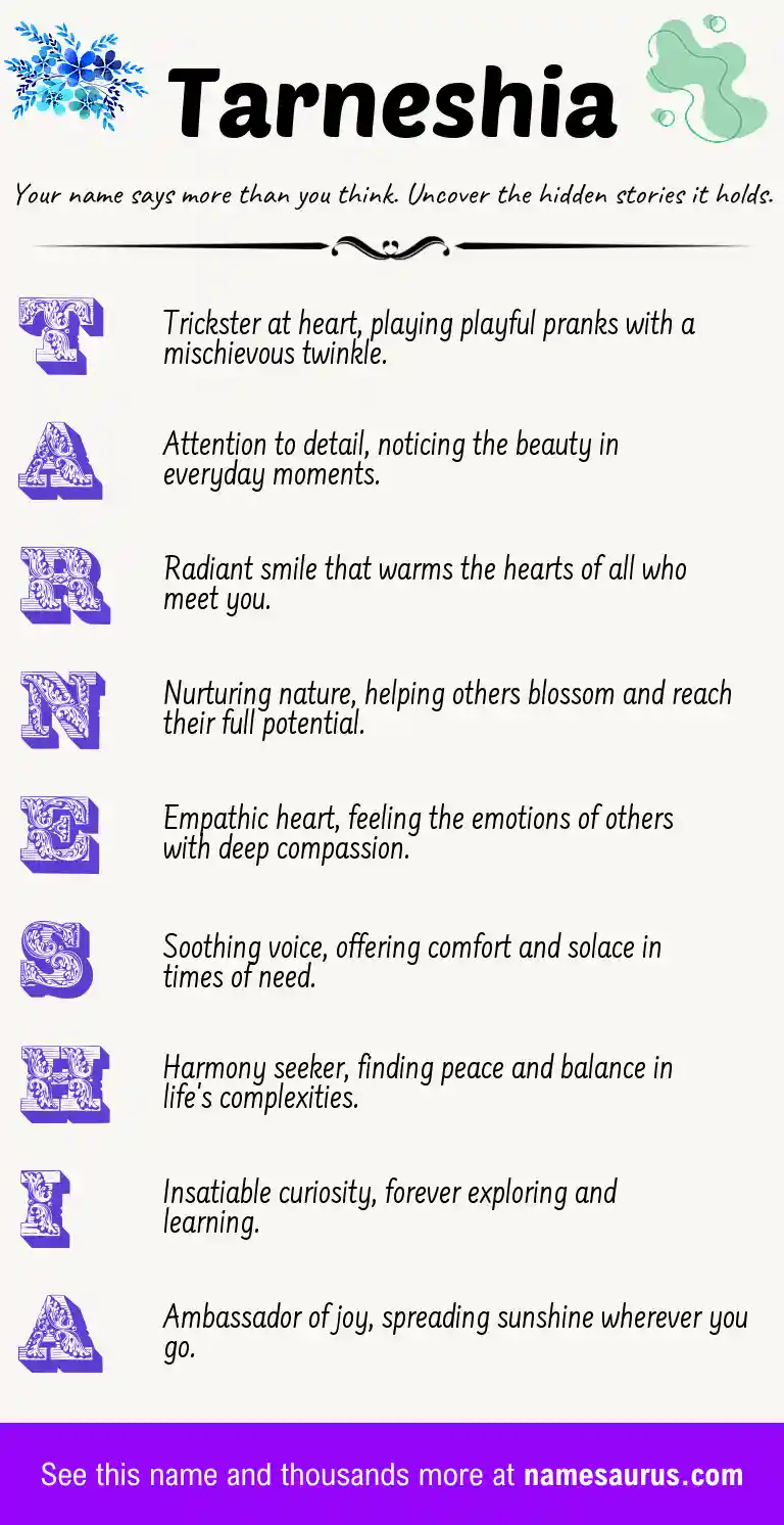 Acrostic poem about Tarneshia.