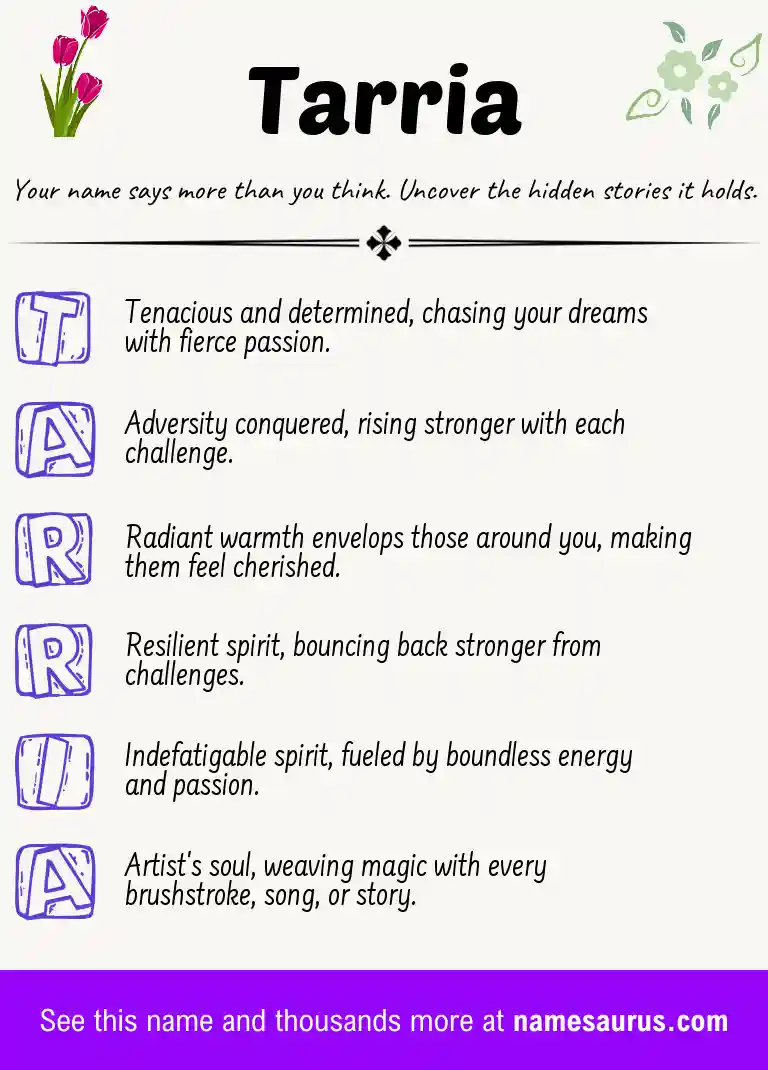 Acrostic poem about Tarria.