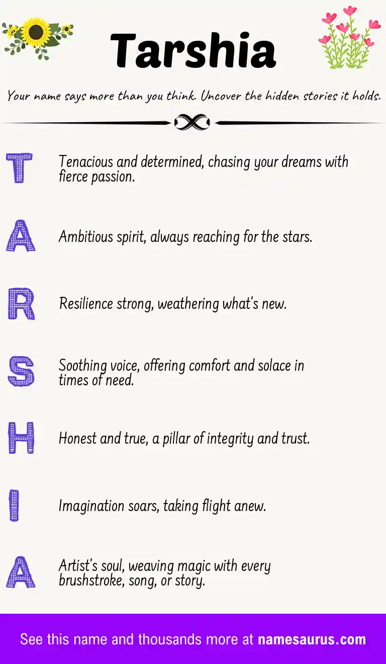 Acrostic poem about Tarshia.