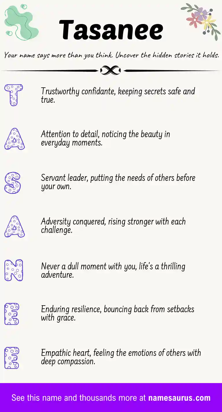 Acrostic poem about Tasanee.