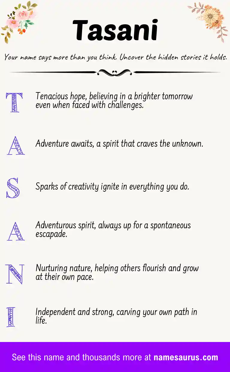 Acrostic poem about Tasani.