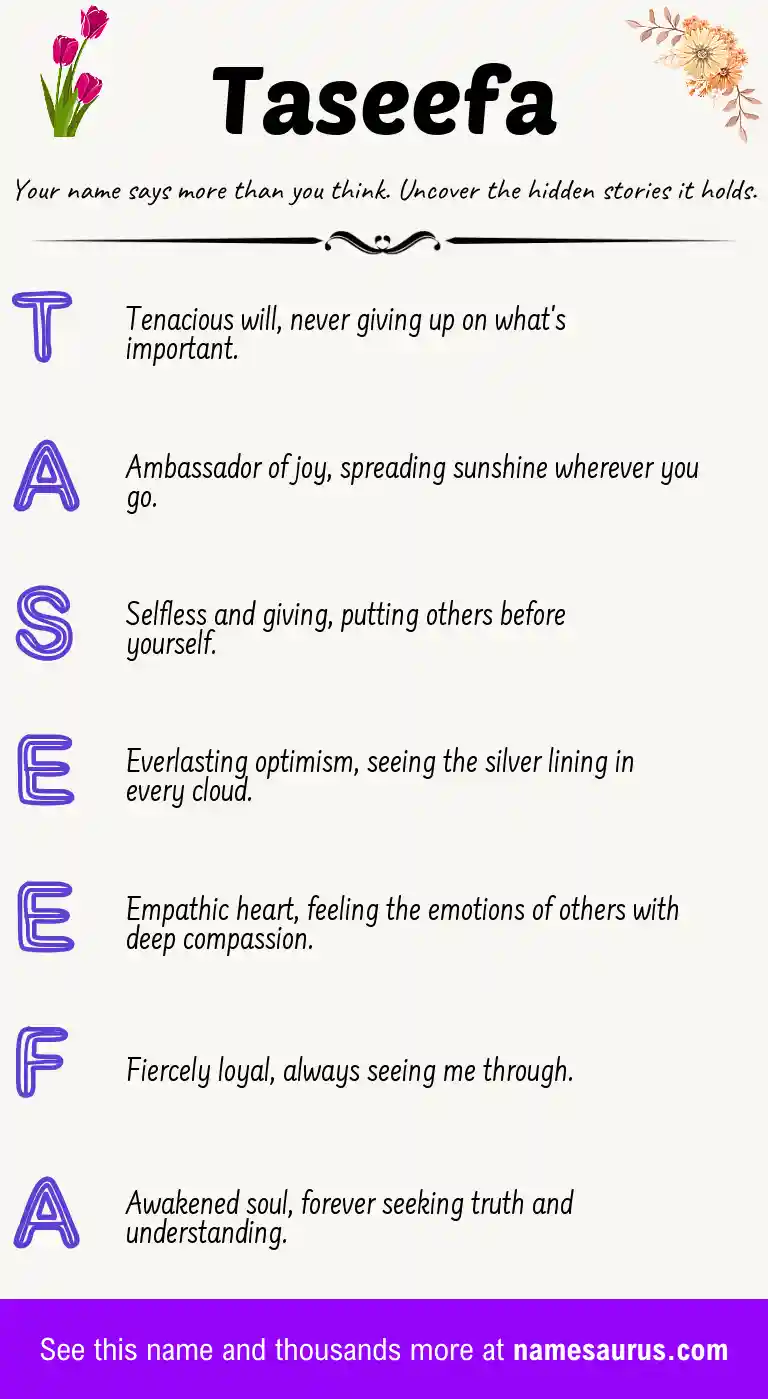 Acrostic poem about Taseefa.