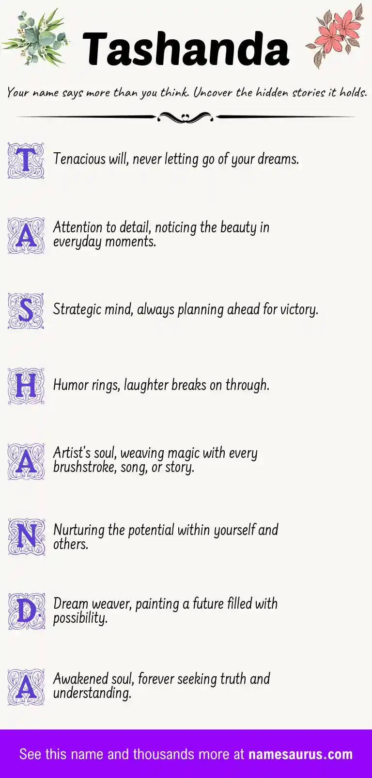 Acrostic poem about Tashanda.