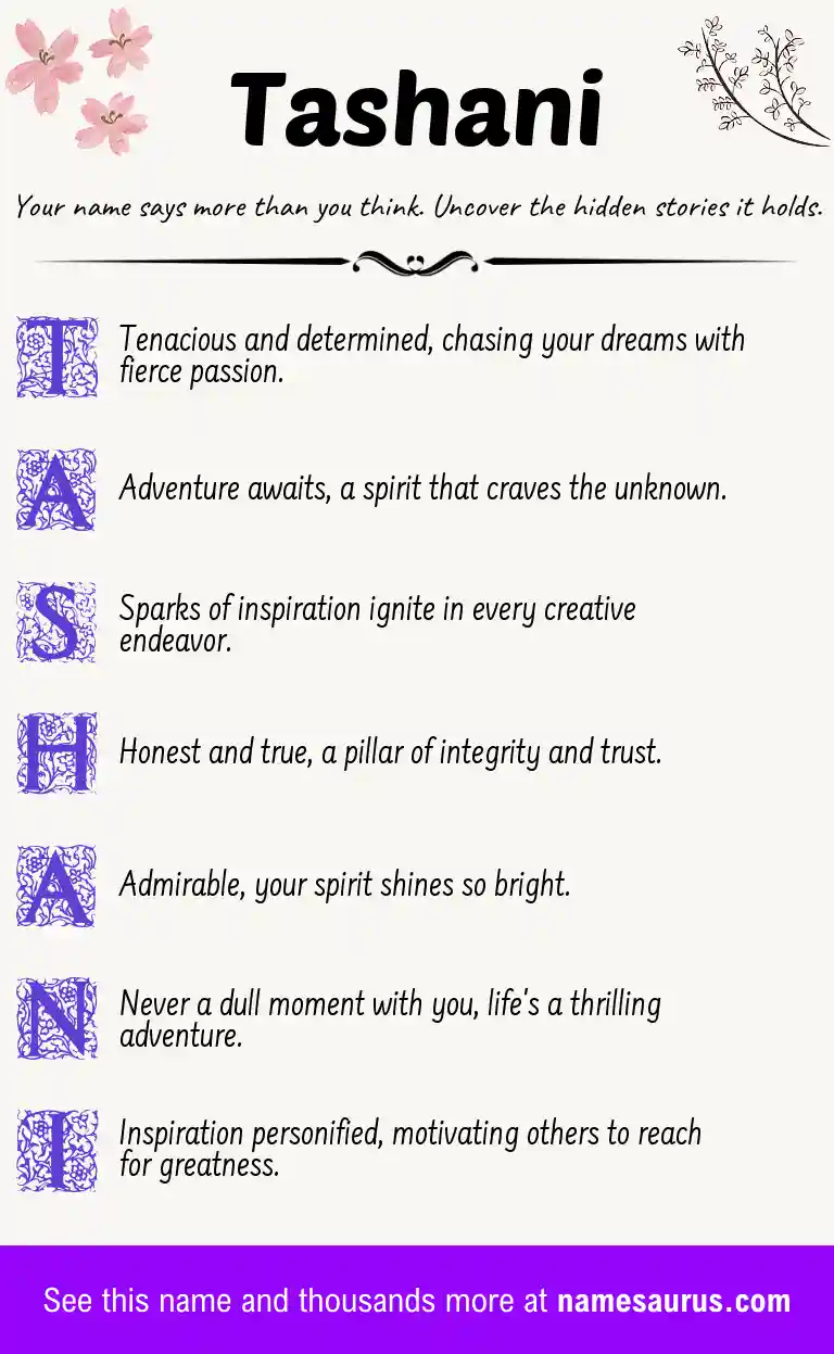 Acrostic poem about Tashani.