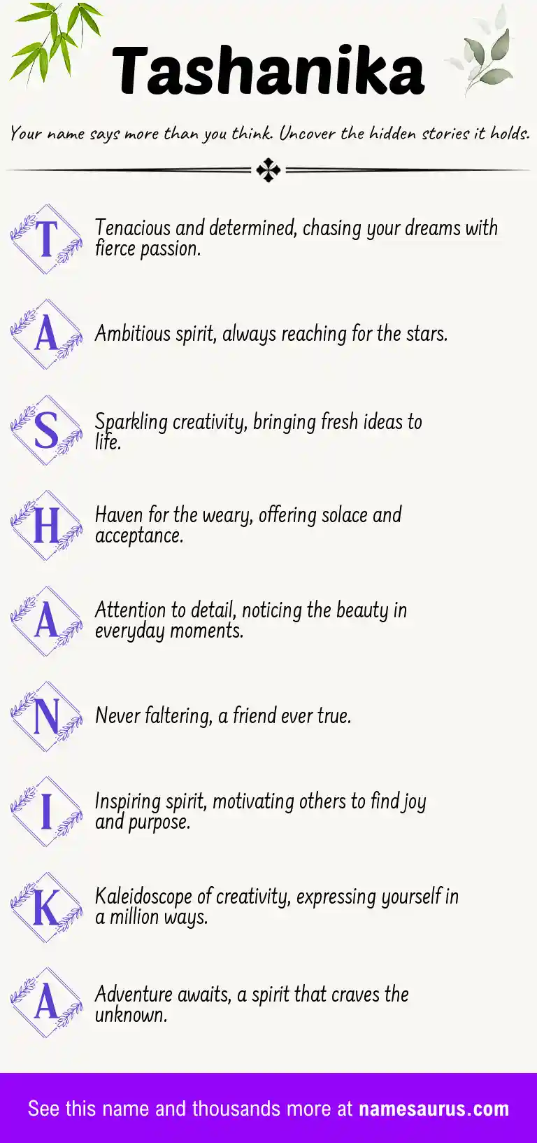 Acrostic poem about Tashanika.