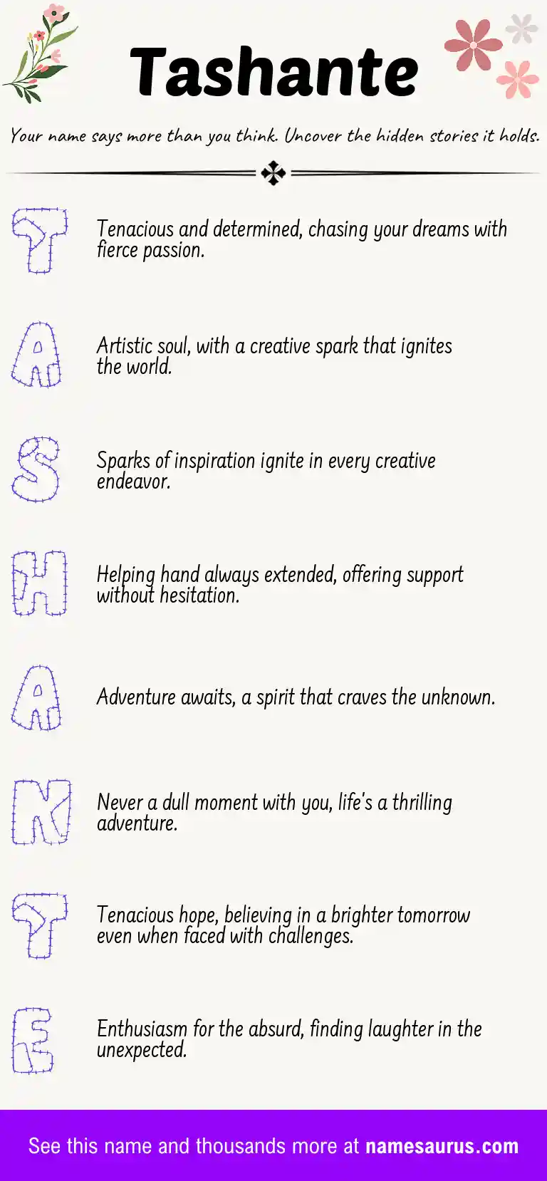 Acrostic poem about Tashante.