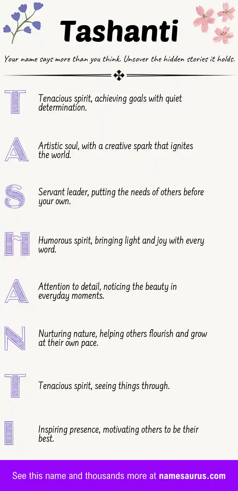 Acrostic poem about Tashanti.
