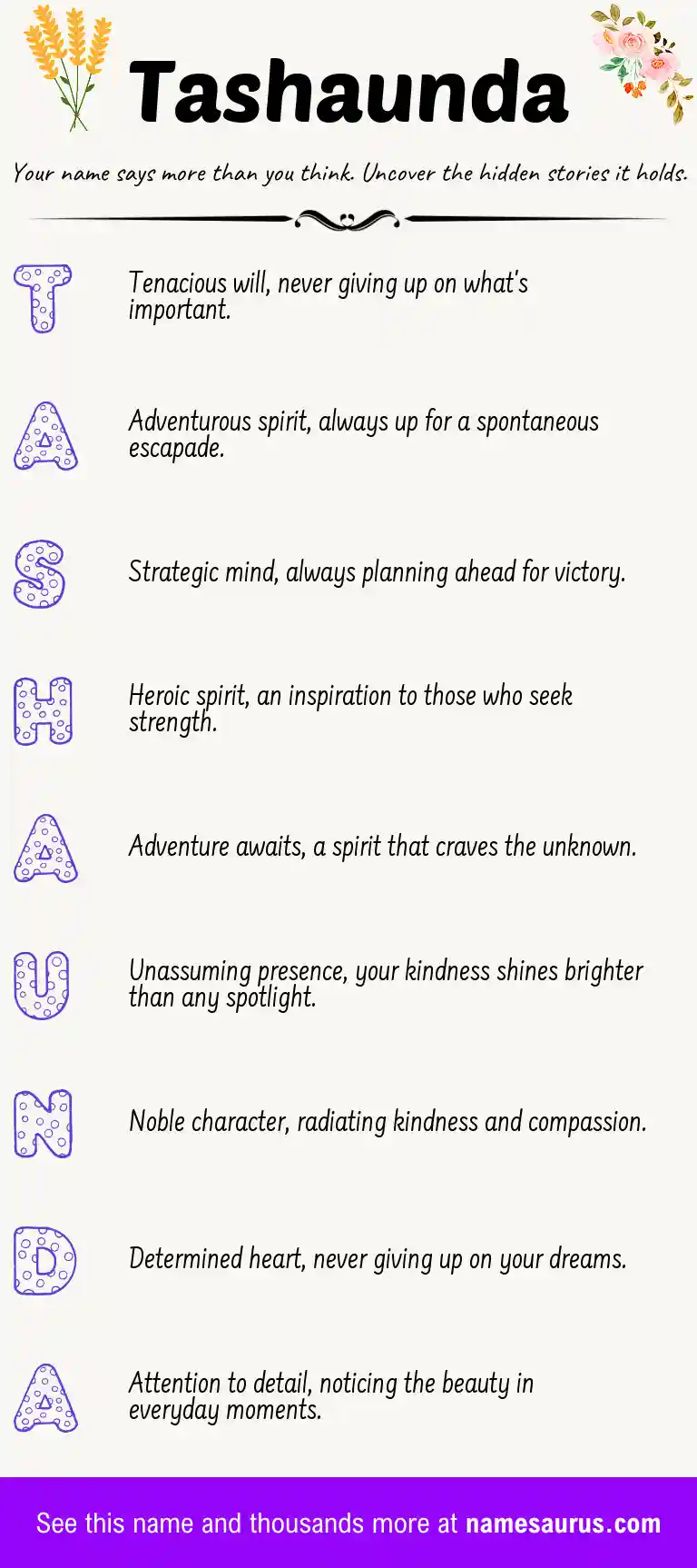 Acrostic poem about Tashaunda.