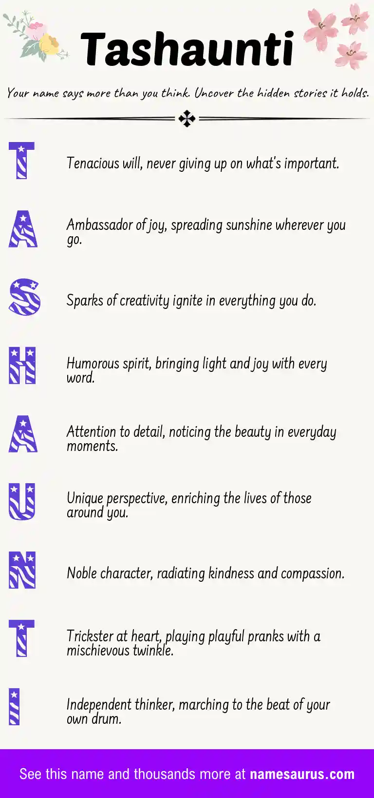 Acrostic poem about Tashaunti.
