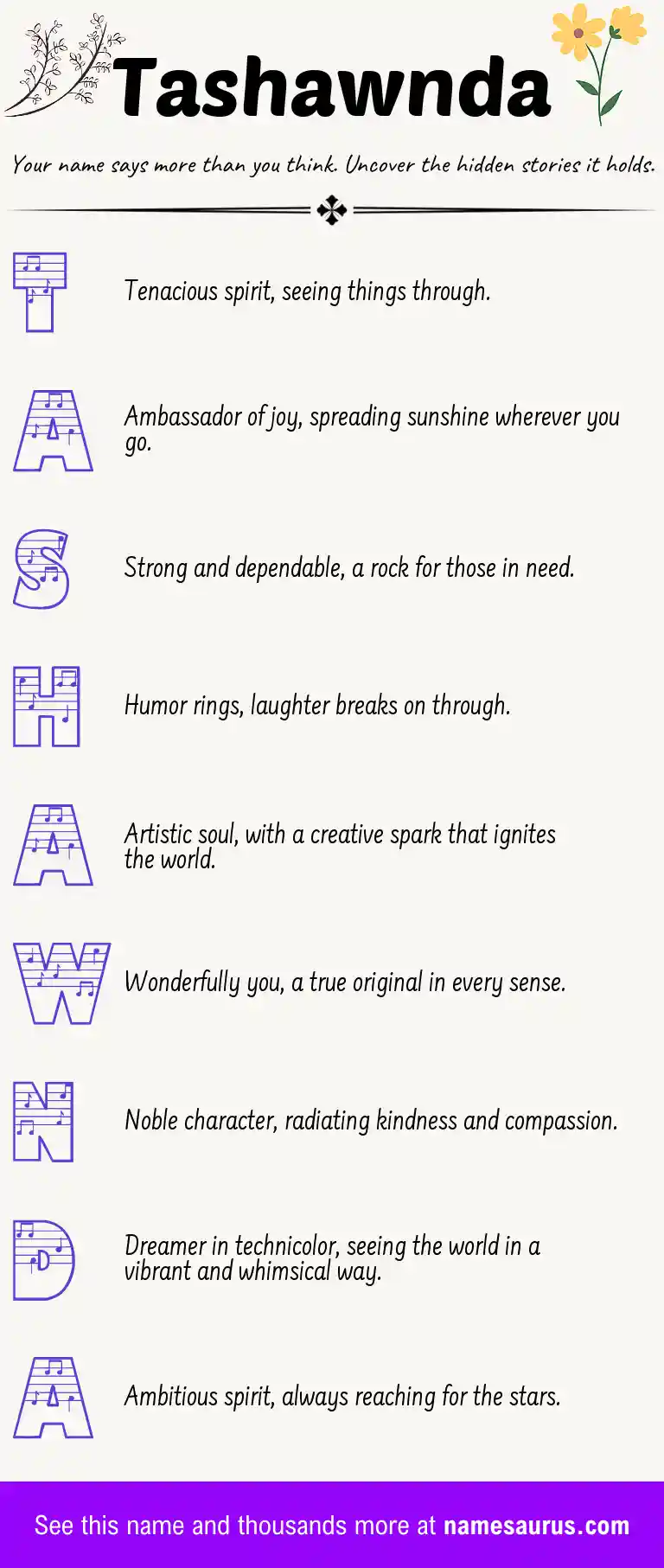 Acrostic poem about Tashawnda.