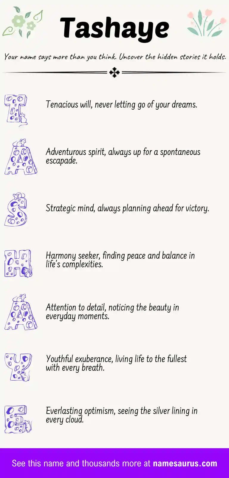 Acrostic poem about Tashaye.