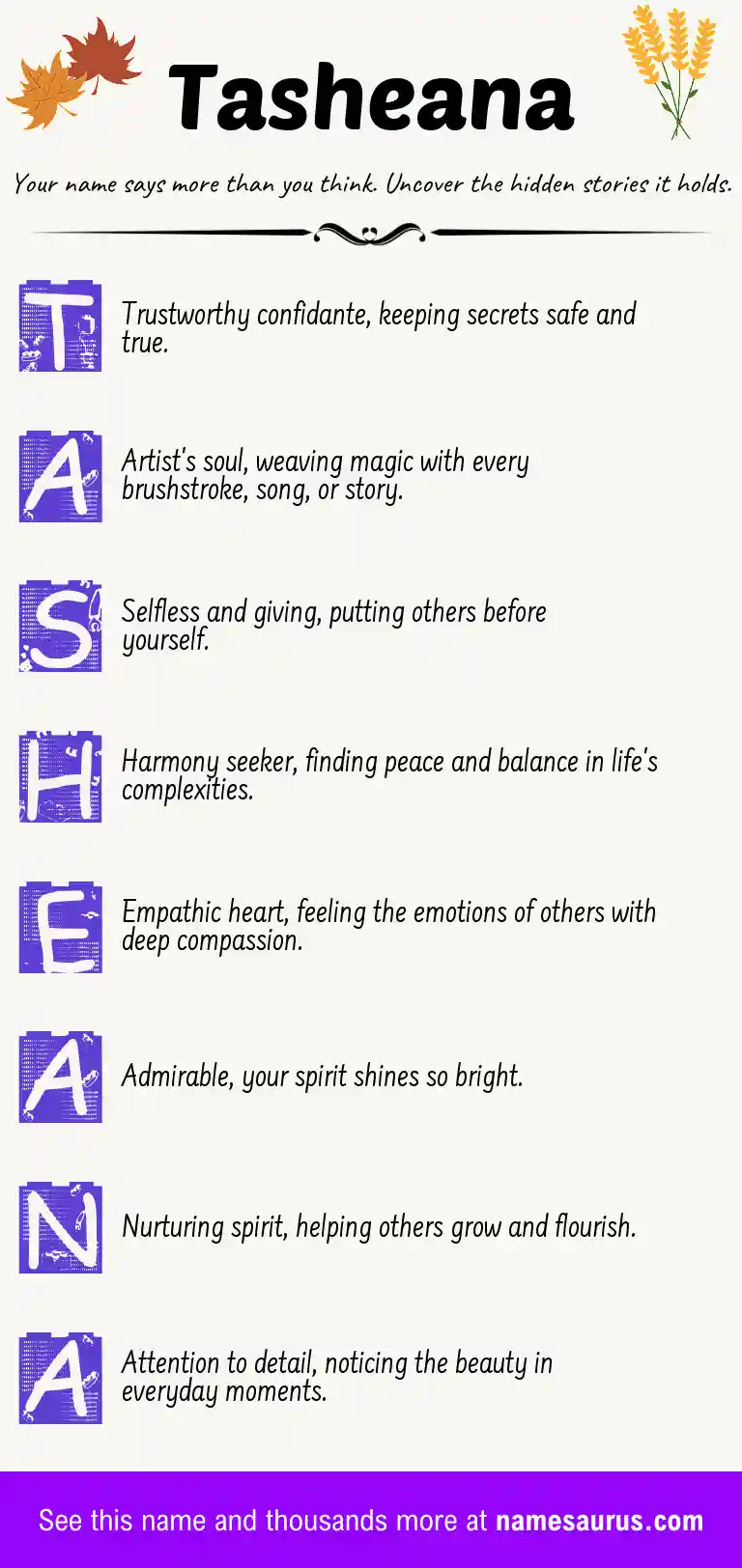 Acrostic poem about Tasheana.