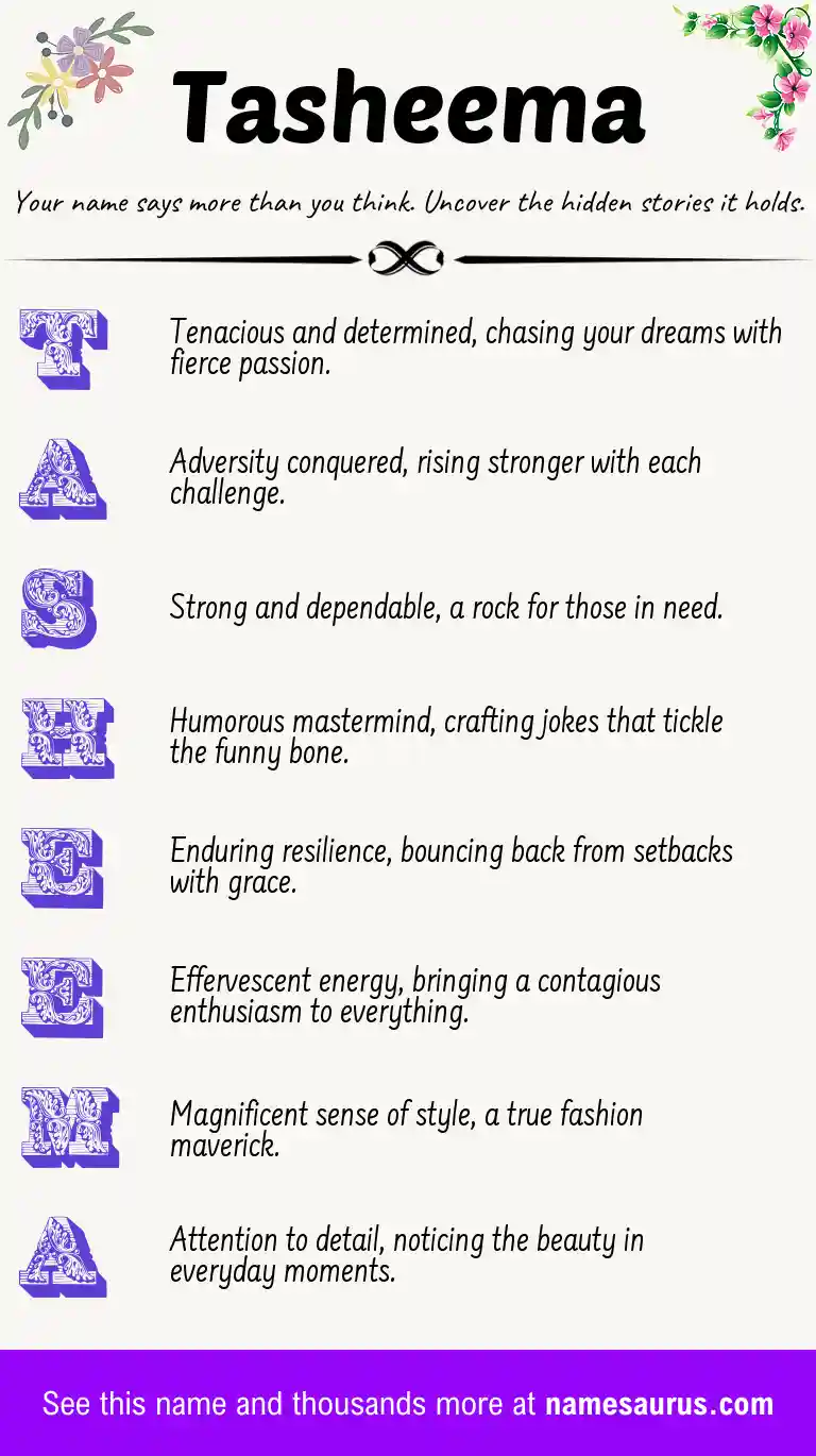 Acrostic poem about Tasheema.