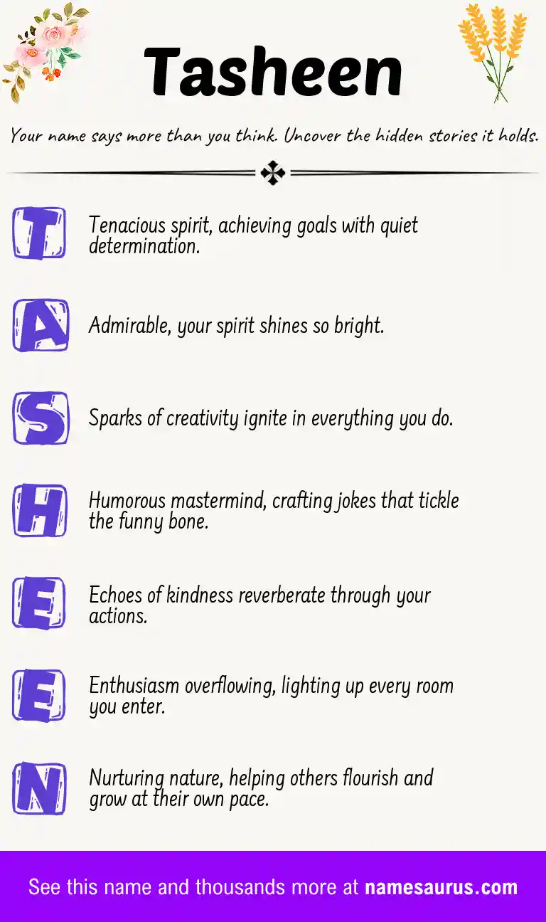 Acrostic poem about Tasheen.