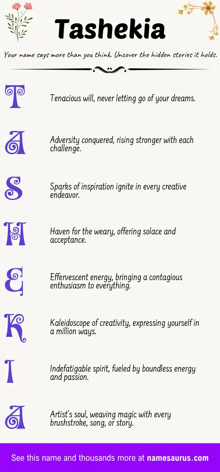 Acrostic poem about Tashekia.
