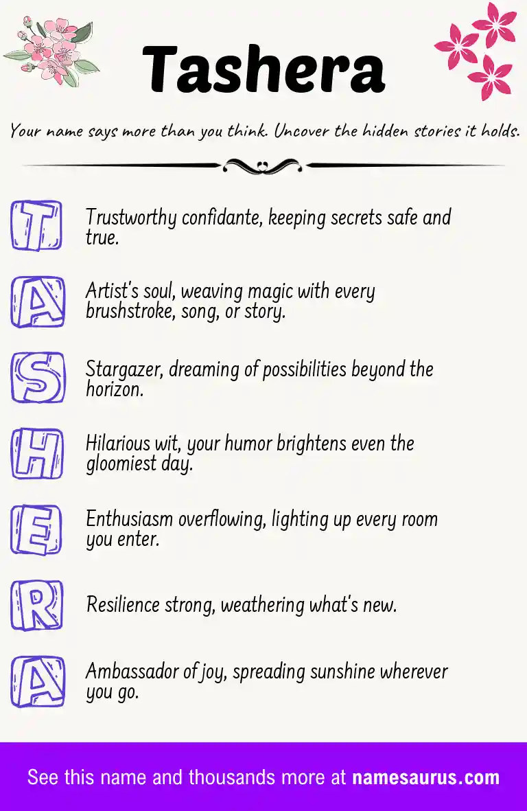 Acrostic poem about Tashera.