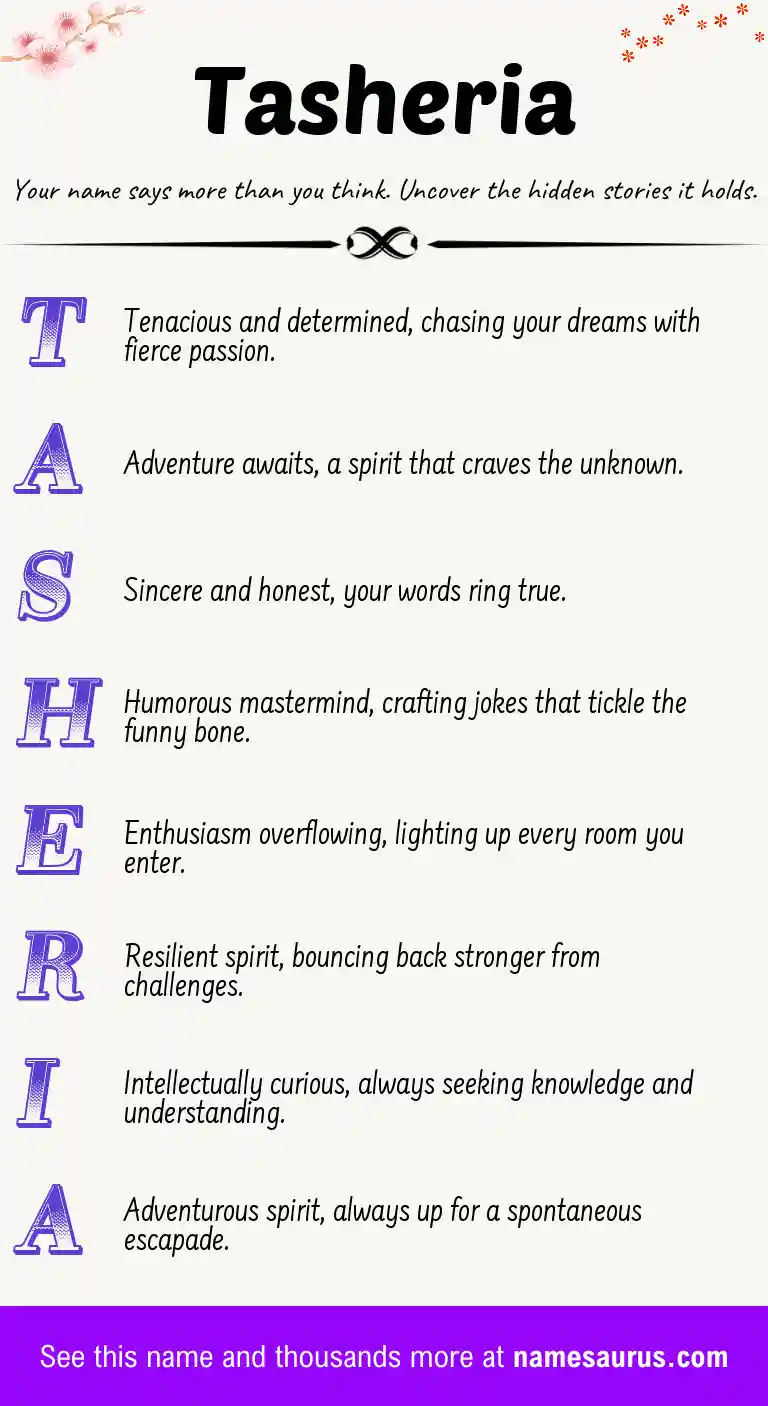 Acrostic poem about Tasheria.