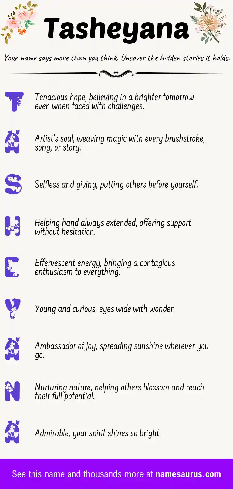 Acrostic poem about Tasheyana.