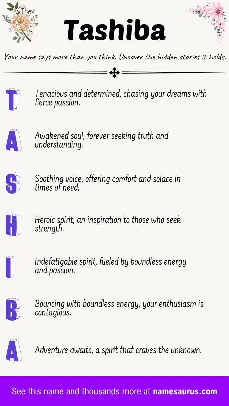 Acrostic poem about Tashiba.