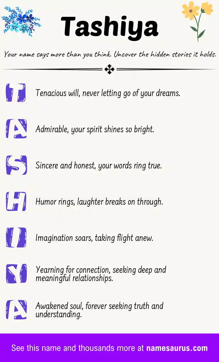 Acrostic poem about Tashiya.