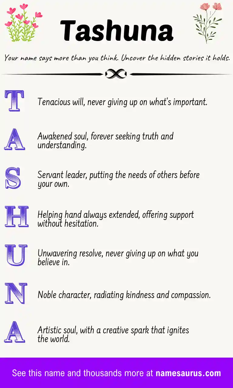 Acrostic poem about Tashuna.