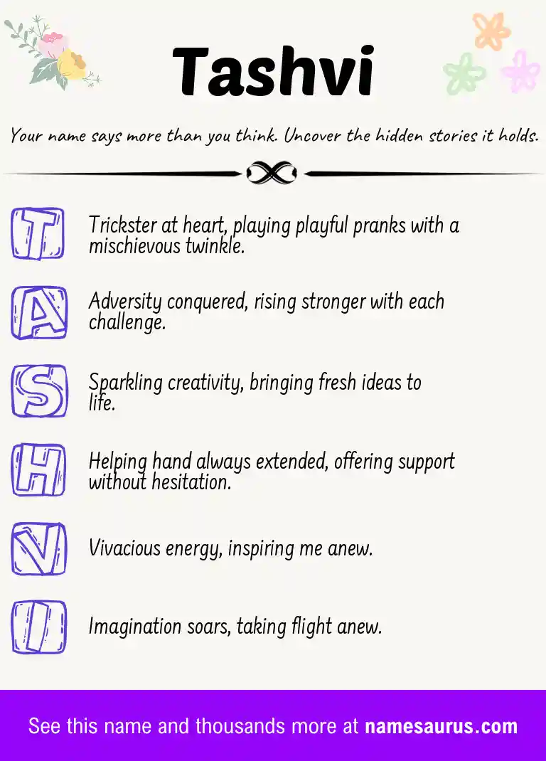 Acrostic poem about Tashvi.