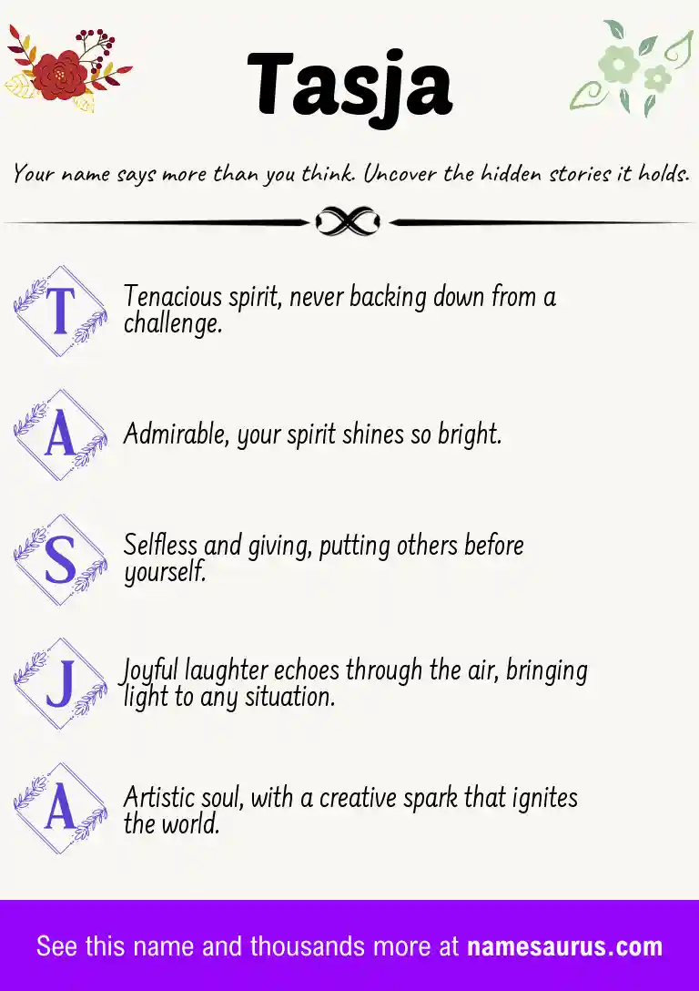 Acrostic poem about Tasja.