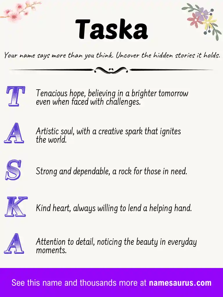 Acrostic poem about Taska.