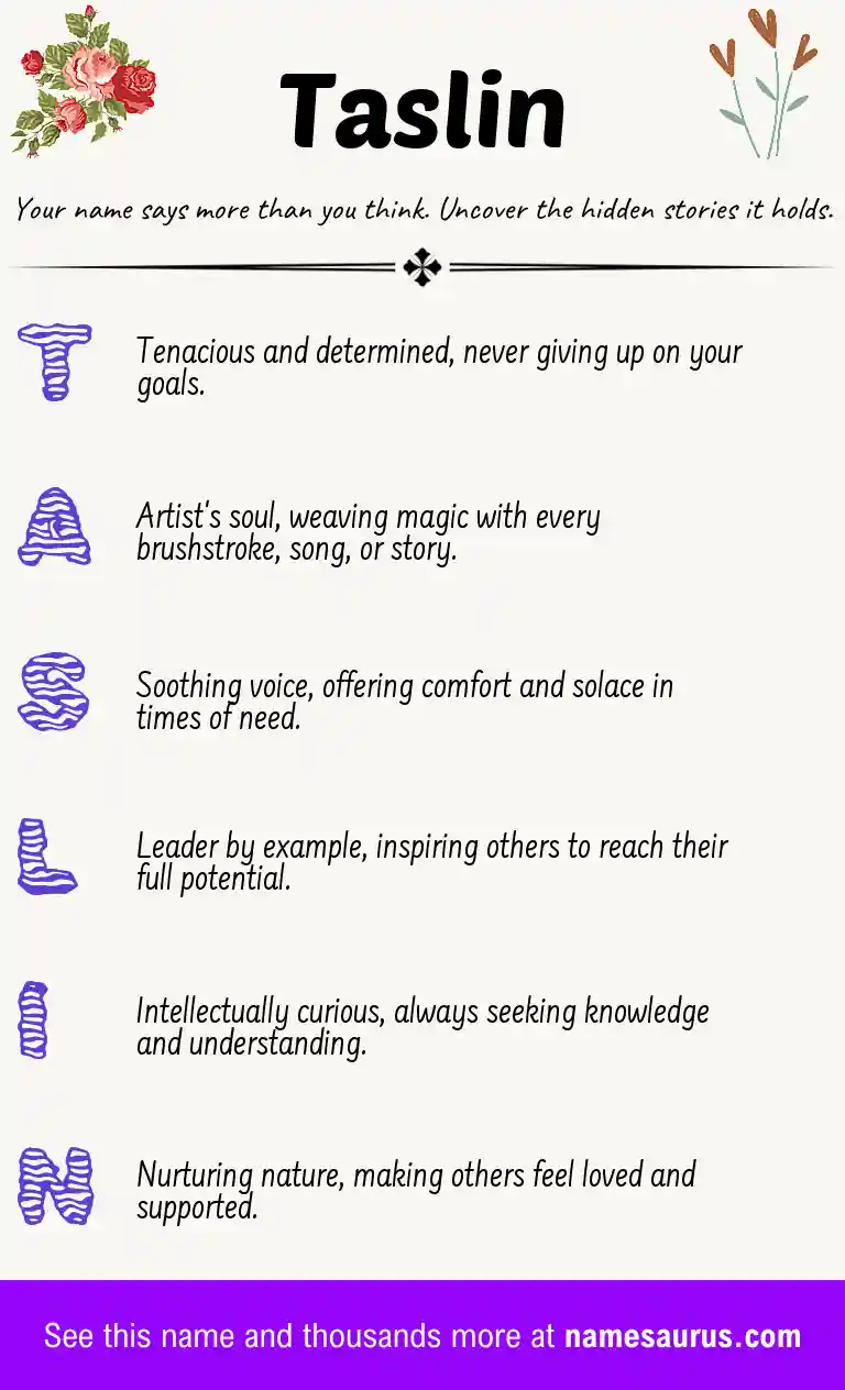 Acrostic poem about Taslin.
