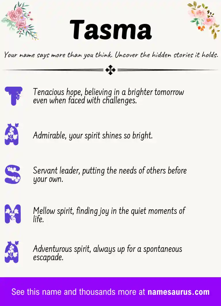 Acrostic poem about Tasma.