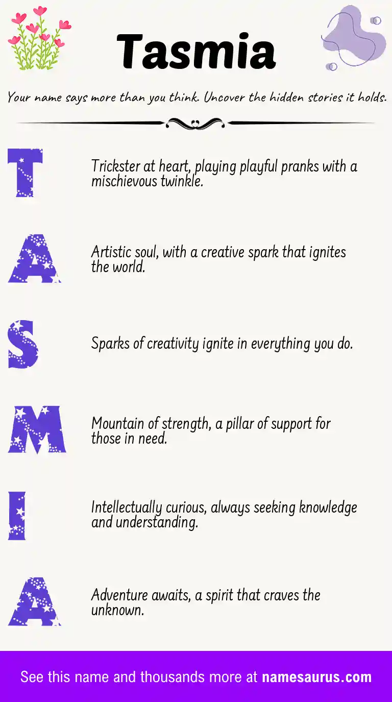 Acrostic poem about Tasmia.