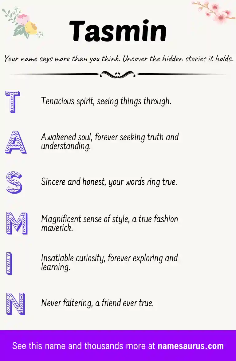 Acrostic poem about Tasmin.