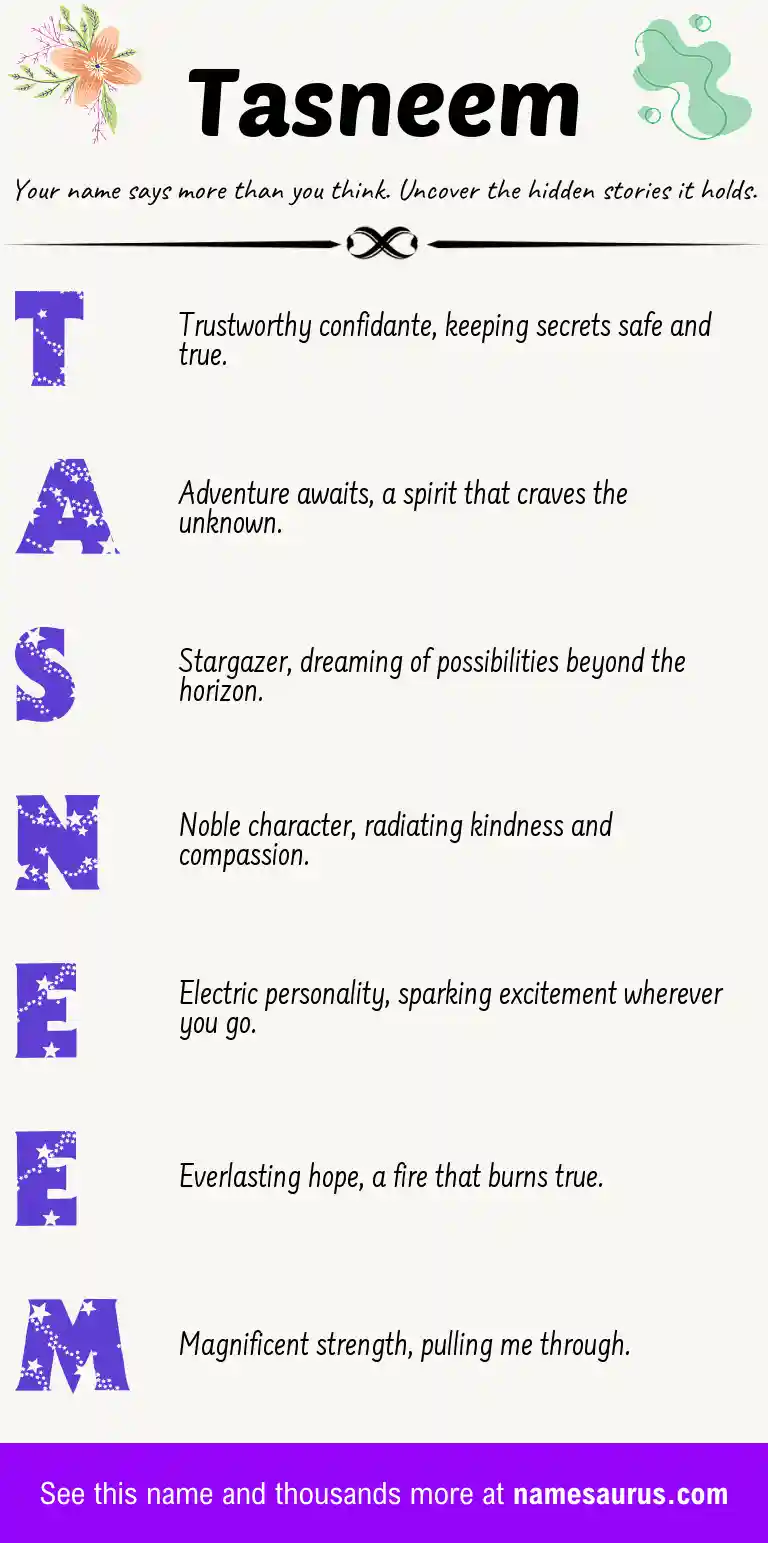Acrostic poem about Tasneem.
