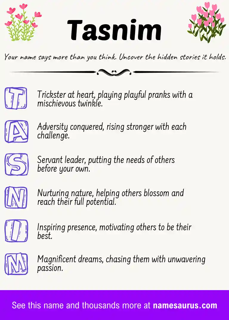 Acrostic poem about Tasnim.
