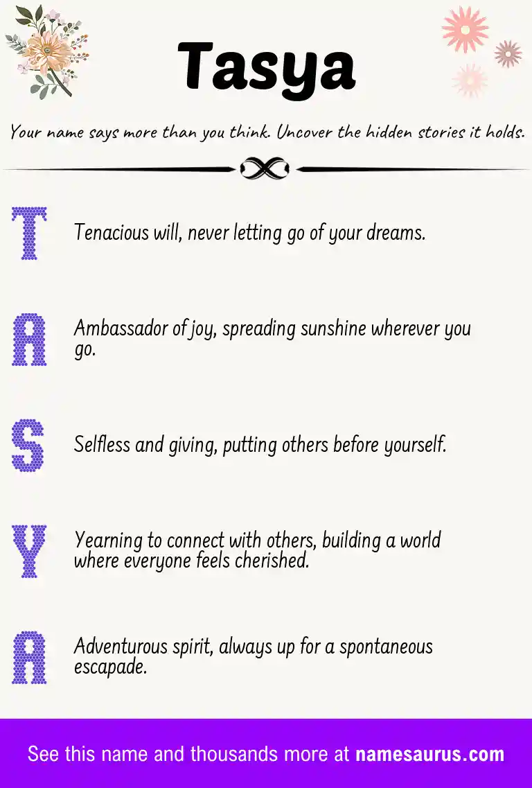 Acrostic poem about Tasya.