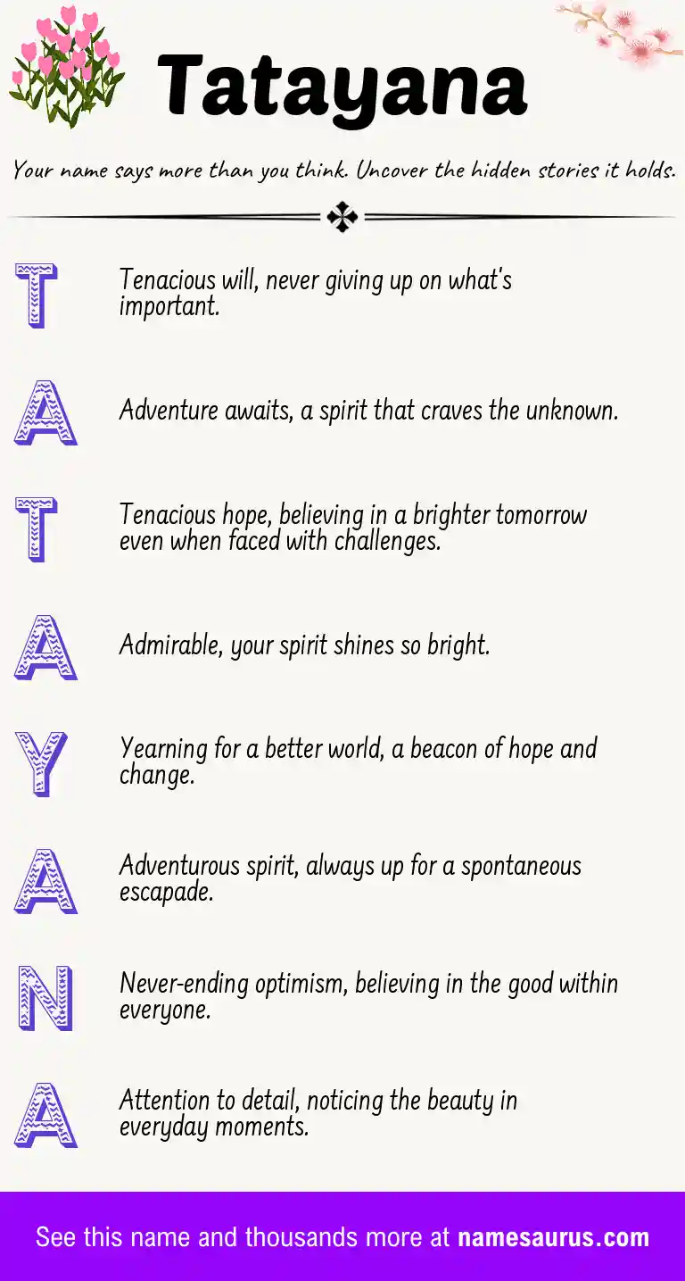 Acrostic poem about Tatayana.