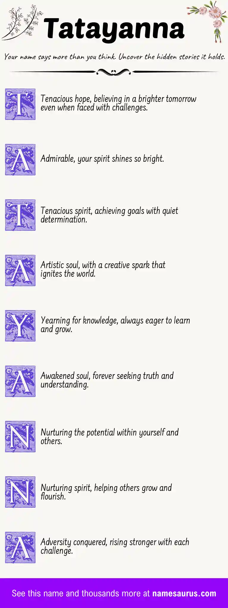 Acrostic poem about Tatayanna.