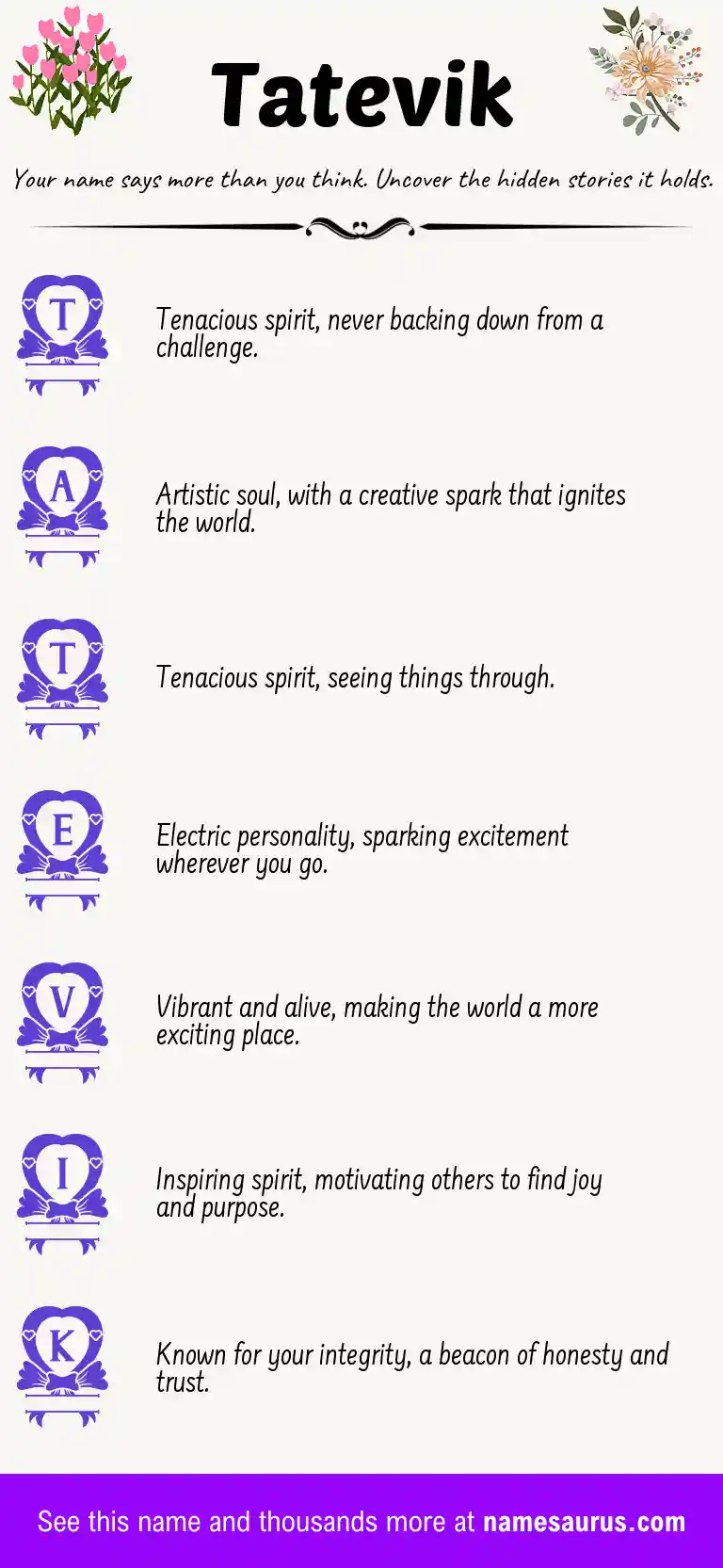 Acrostic poem about Tatevik.