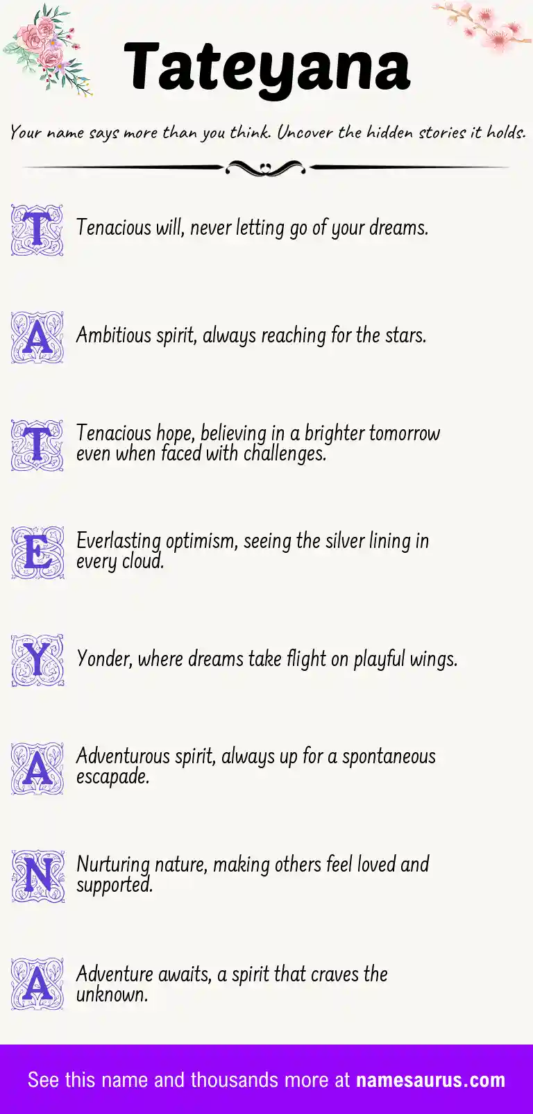 Acrostic poem about Tateyana.