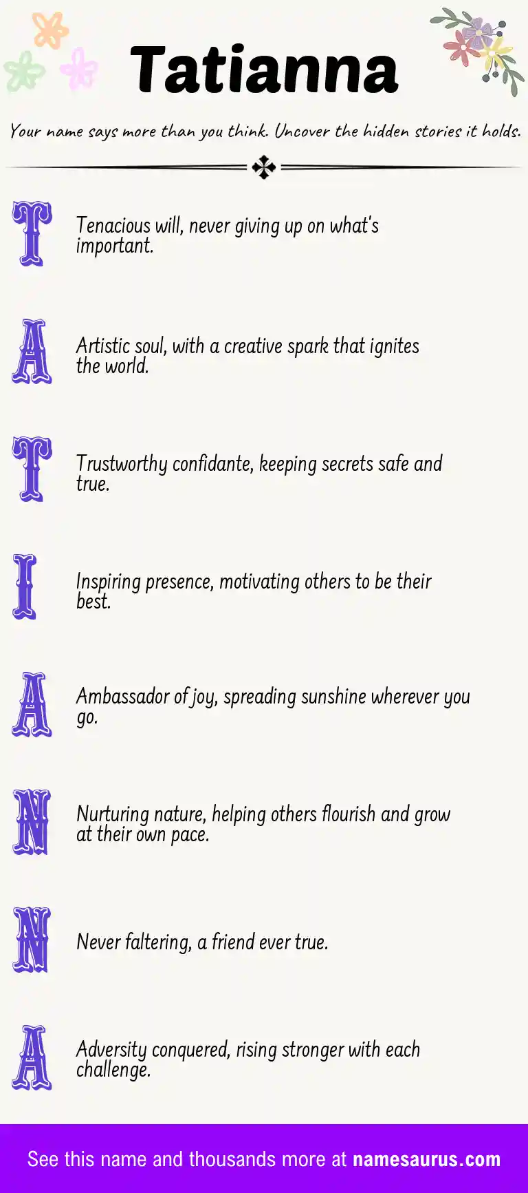 Acrostic poem about Tatianna.
