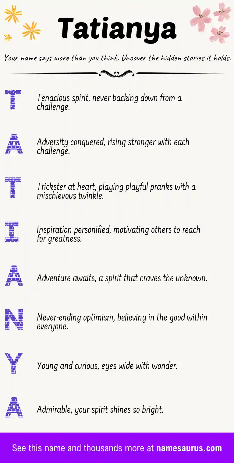 Acrostic poem about Tatianya.