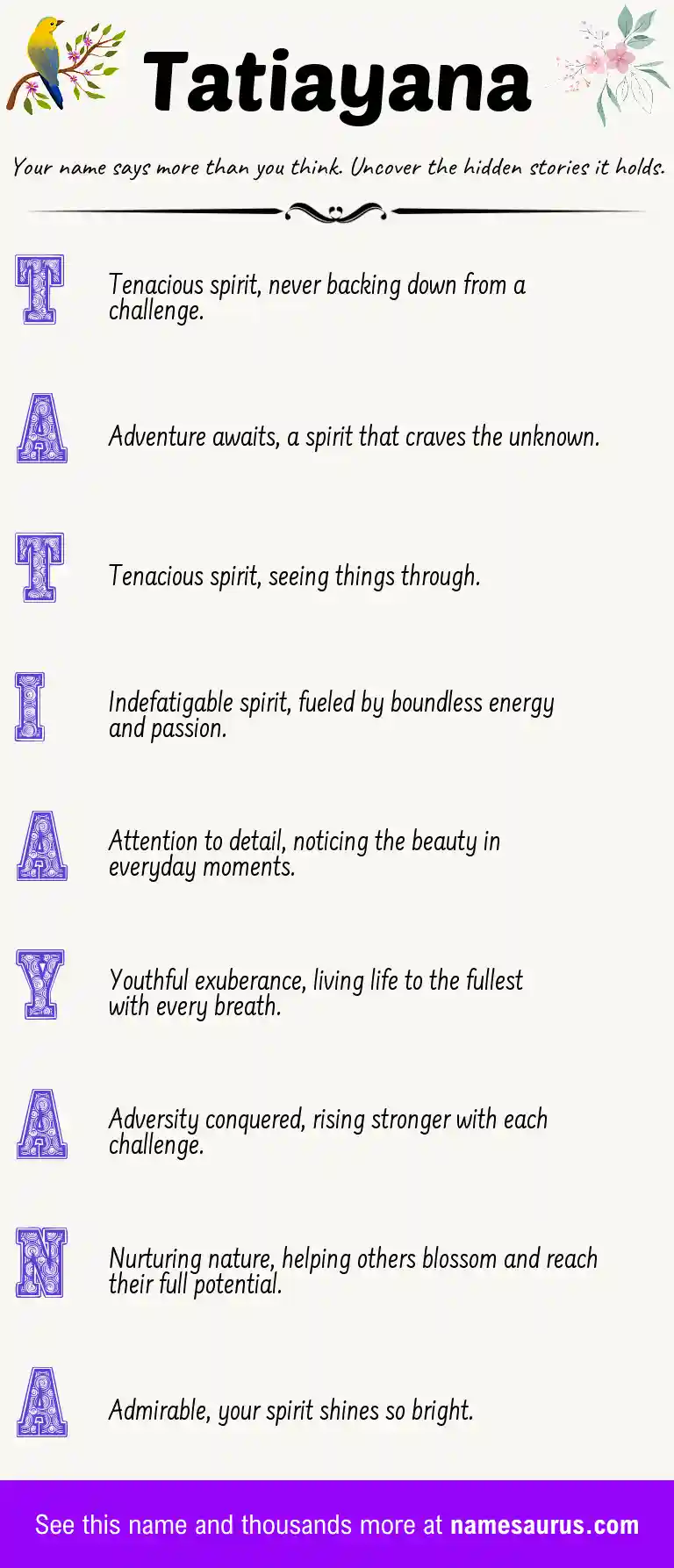 Acrostic poem about Tatiayana.