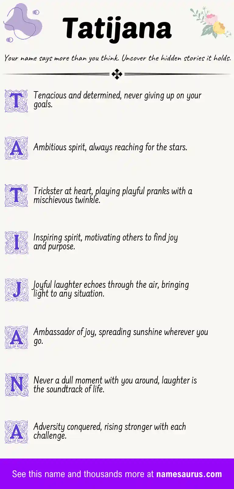 Acrostic poem about Tatijana.