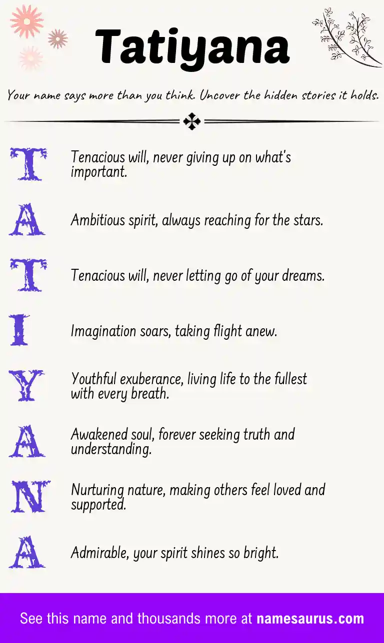 Acrostic poem about Tatiyana.